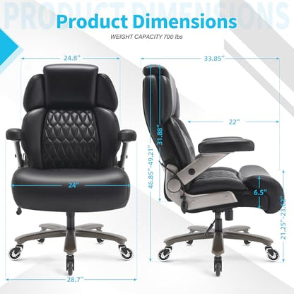 Big and Tall Office Chair 700lbs, Ergonomic High Back Computer Desk Chair | Adjustable Headrest&Lumbar Support, 3D Flip Arms, Large Wheels, Heavy Duty Metal Base, Thick Padded Wide Seat Executive Chair - color: Black