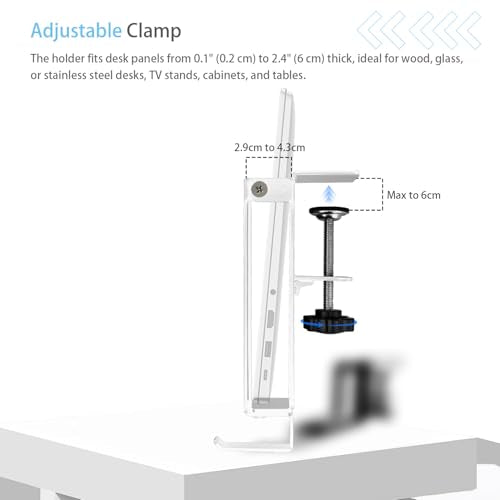 IFCASE Adjustable Desk Side Laptop Mount Holder with Headphone Hook, No Drill Desk Storage Organizer (White) - color: White