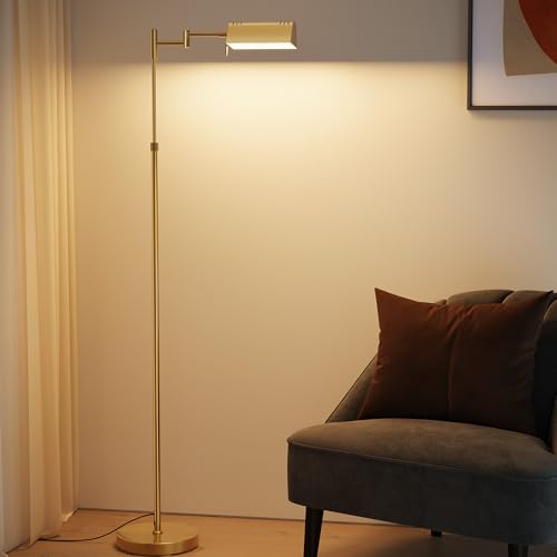SUNMORY Dimmable LED Pharmacy Floor Lamps, 16W/1500LM Bright Reading Lamp | Remote Touch Control, 350°Swing Arm, Adjustable Height, Task Craft Tall Standing Light for Living Room Bedroom Office, Gold - color: Gold
