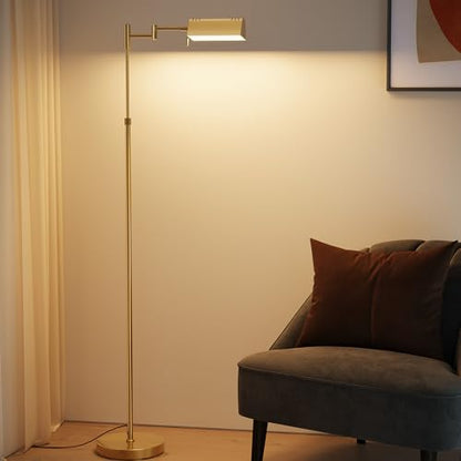 SUNMORY Dimmable LED Pharmacy Floor Lamps, 16W/1500LM Bright Reading Lamp | Remote Touch Control, 350°Swing Arm, Adjustable Height, Task Craft Tall Standing Light for Living Room Bedroom Office, Gold - color: Gold