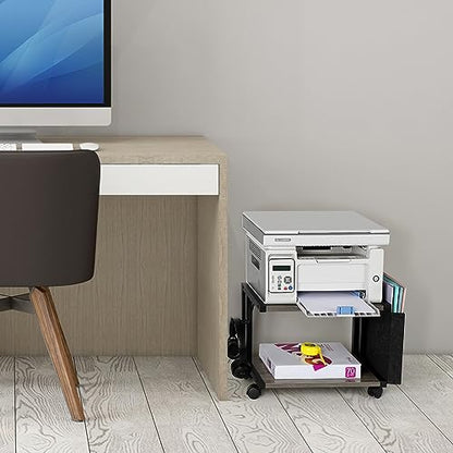 BTY Printer Stand Under Desk Printer Table with Storage Small Printer Cart with Wheels 2 Tier Desktop Printer Stands for Home Office Fax Machine Scanner Files (Grey) - color: Grey