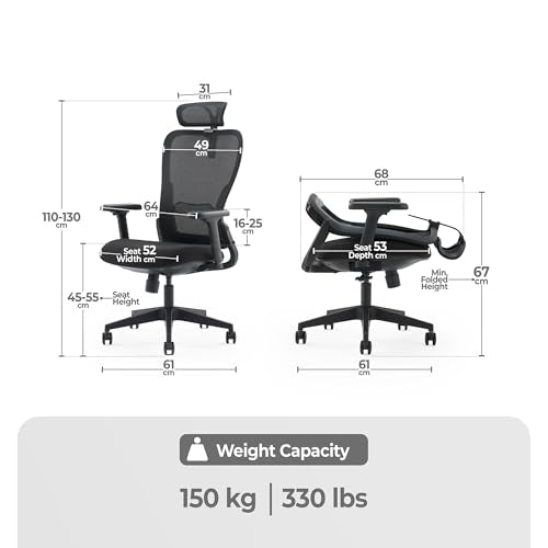 Tervo Model Y | Folding Office Chair for Small Spaces | Gaming Chair for Adults & Kids | Ergonomic Mesh Computer Chair | Foldable Desk Chair Home Work | - color: Midnight Black