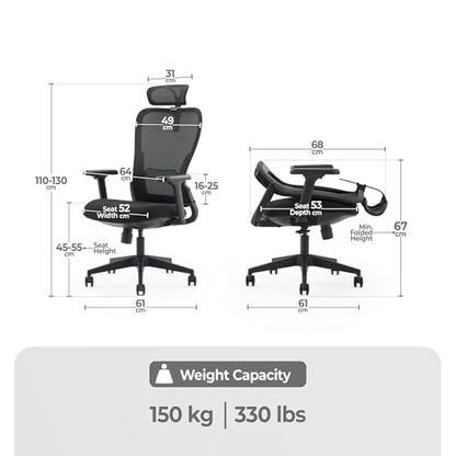 Tervo Model Y | Folding Office Chair for Small Spaces | Gaming Chair for Adults & Kids | Ergonomic Mesh Computer Chair | Foldable Desk Chair Home Work | - color: Midnight Black