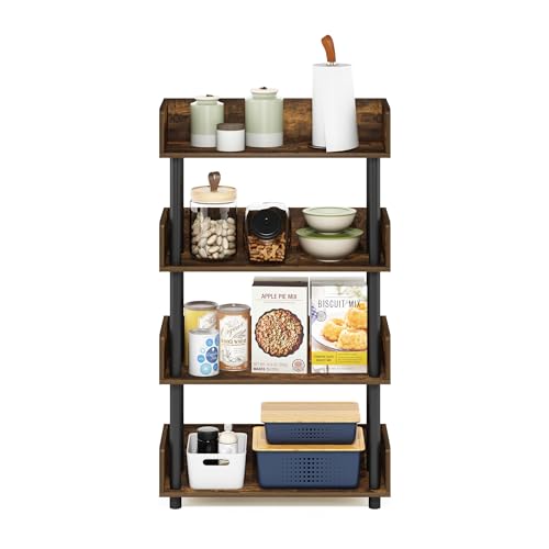 Furinno Turn-N-Tube 4-Tier Display Shelf, Open Frame, Amber Pine - color: Amber Pine/Black, size: 4-Tier Display Rack