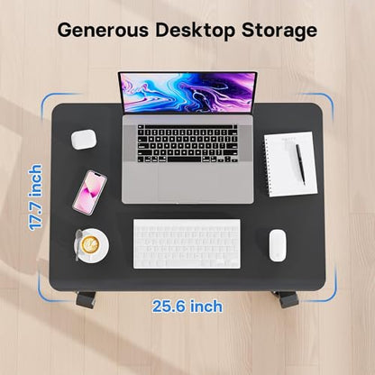 BONTEC Mobile Standing Desk Adjustable Height,Rolling Laptop Cart with Hook - color: Black, size: 25.6" x 17.7"