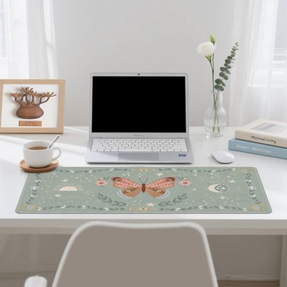 DINKY Leather Desk Pad, Green Butterfly Laptop Computer Desk Keyboard Mat, Table Protector Blotter Mat, Non-Slip Large Mouse Pad for Office/Work/Home 35.4" x 15.7" - color: Green Butterfly