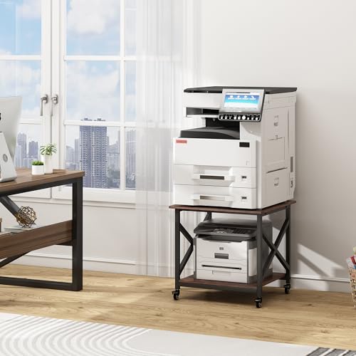 Fannova 23.6"x23.6" Large Printer Stand, 2 Tier Square Table for 3D Printer | Heavy Duty Industrial Wheels - All 4 Lock, Printer Cart with Storage Shelf for Home Office, Mini Fridge Stand, Rustic Brown - color: Rustic Brown