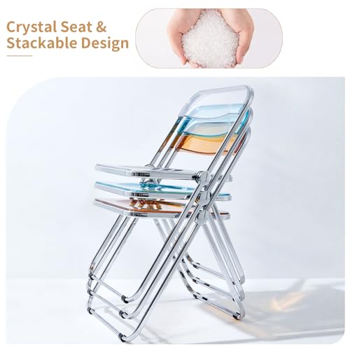 Red Acrylic Folding Chair with Chrome Frame,Plastic Foldable Seat | Stackable Vanity Chair for Home Office, Modern Clear Accent Side Chair for Party, Desk, Vanity,Space Saving Dining Chair - color: Red