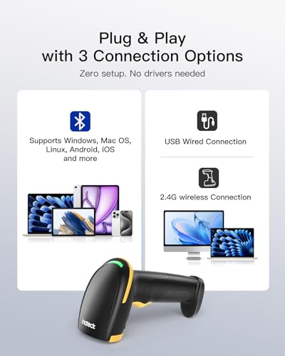 Inateck 1D Bluetooth Barcode Scanner with 2600mAh Battery, Plug-and-Play Wireless CCD Reader for Inventory, Library & Warehouse, Compatible with Windows, Mac, iOS, Android, BCST-24 - style: 1D CCD