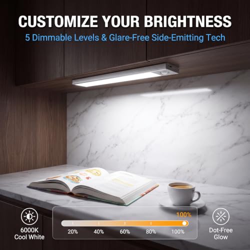 Under Cabinet Lighting, 4200mAh Motion Sensor Light Indoor, 2 Pack | 11 Inch, Cool White, 240lm & 5-Level Dimmable, USB-C Rechargeable, 10s/20s Timer, Magnetic Under Counter Lights for Kitchen - size: 11 Inch