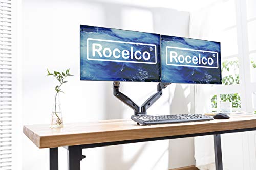 Rocelco Premium Double Monitor Desk Mount with USB 2.0 and Audio Port - Fits Dual 13" - 27" LED LCD Flat Screens - Pneumatic Full Motion Assist Adjustable Arm - Grommet and C Clamp - Black (R MA2) - style: 2 Monitor Gas Spring