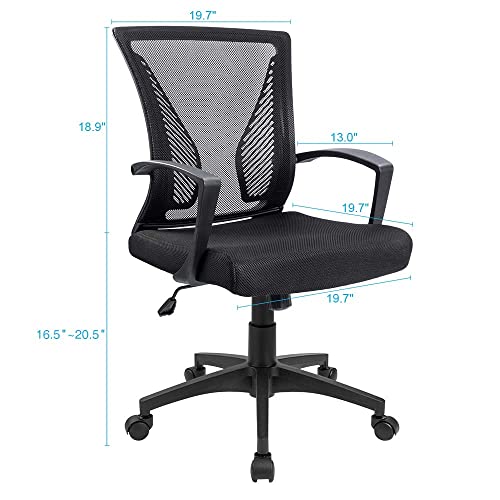 Furmax Office Chair Ergonomic Computer Desk Mesh Chair Mid Back Swivel Lumbar Support with Armrest (1, Black) - color: Black