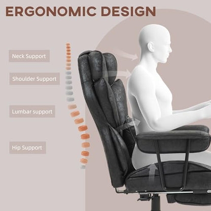 HOMCOM Executive Office Chair 400LBS Big and Tall High Back, Black | Foot Rest, Microfiber Computer Desk Chair, Lumbar Support, Reclining Function, Wide Seat