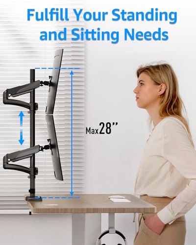 MOUNTUP Vertical Dual Monitor Mount Holds 4.4-17.6lbs, up to 32 Inch Stacked Monitor Mount with Gas Spring Arm with Clamp/Grommet Base, Dual Monitor Stand for Desk, For Home Office, VESA 75x75/100x100 - size: Dual