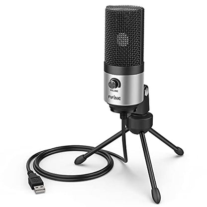 FIFINE USB Microphone for Zoom Video Meeting Online Class on PC Computer, Metal Condenser Desktop Mic with Gain Control for Windows and Mac, Silver - K669S - color: Silver