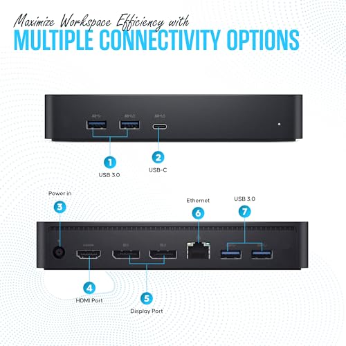 Dell D6000S Universal Docking Station USB C with 130W, HDMI & DP Cable (Renewed)
