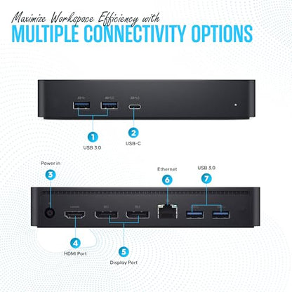 Dell D6000S Universal Docking Station USB C with 130W, HDMI & DP Cable (Renewed)