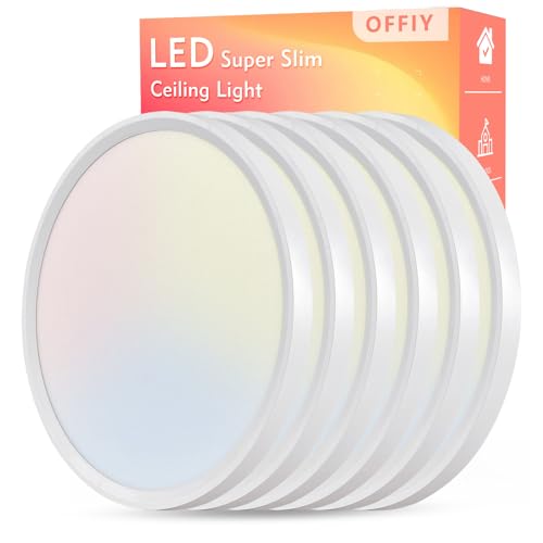 6PK 15.8 Inch Led Ceiling Light Flush Mount, 34W, 3060LM, 3000K/4000K/6000K CCT Selectable Super Slim LED Ceiling Light, Close to Ceiling Round Flat Panel Light for Hallway, Bedroom,Kitchen ect - color: White