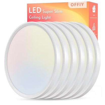 6PK 15.8 Inch Led Ceiling Light Flush Mount, 34W, 3060LM, 3000K/4000K/6000K CCT Selectable Super Slim LED Ceiling Light, Close to Ceiling Round Flat Panel Light for Hallway, Bedroom,Kitchen ect - color: White