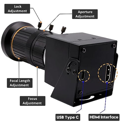 SVPRO 4K 60fps HDMI Camera USB3.0 Streaming Webcam with 5-50mm Manual Telephoto Lens 10X Optical Zoom H.264 Industrial Microscope Close-Ups Camera,USB and HDMI Dual Ouput - color: 4K 60fps Camera with 5-50mm Lens