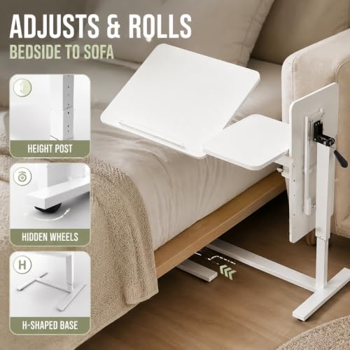 32" Height Adjustable Sit Stand Desk Converter, Dual Monitor Laptop Riser, Black (Bedside Desk/Plastic Holder (White)) - color: Bedside Desk / Plastic Holder (White)