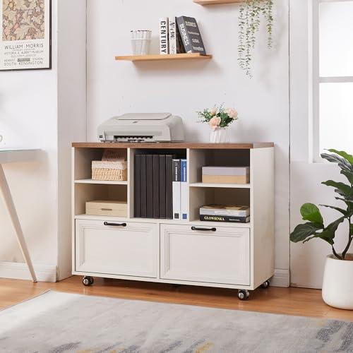 40" Lateral File Cabinet,Farmhouse Wood Small Home Office Storage with Wheels,Filing Cabinet with 2 Drawers for Legal/Letter/ A4 Size - color: White