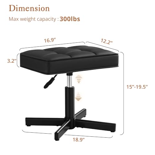 LUE BONA Foot Rest Under Desk Ottoman, 15''-19.5'' Height Adjustable PU Faux Leather Leg Rest with Soft Padding, 360° Swivel Design, Black Supports Up to 300lbs for Bathroom & Living Room - color: Black