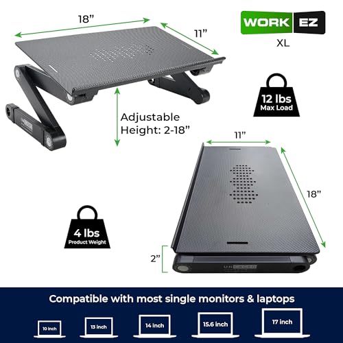 Uncaged Ergonomics WorkEZ Adjustable Laptop Stand for Desk, Laptop Stand Adjustable Height, Foldable Aluminum Cooling Computer Holder & Riser for Desk Bed, White, XL - color: XL-White