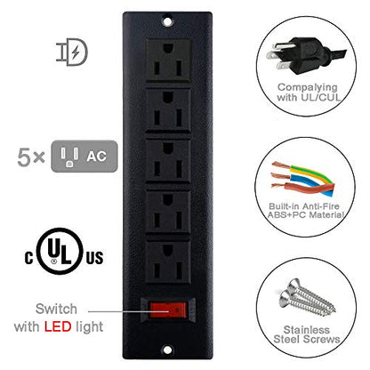 Desk Outlets Recessed Power Strip Without USB Ports Mountable Power Strip Under Desk Power Charging Station with 5AC Outlets Black (Pack of 2) - size: 5 AC Outlet (Pack of 2)