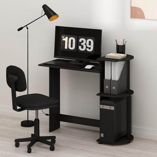 Furinno Compact 29-Inch Rustic Brown Computer Desk, Gaming Desk with Shelves, Office Desk with Book Shelf, for Home Office, Study Room, Dorm, Bedroom, Dark Espresso - color: Dark Espresso/Black, size: 28.5-in with 3 Rounded Shelves