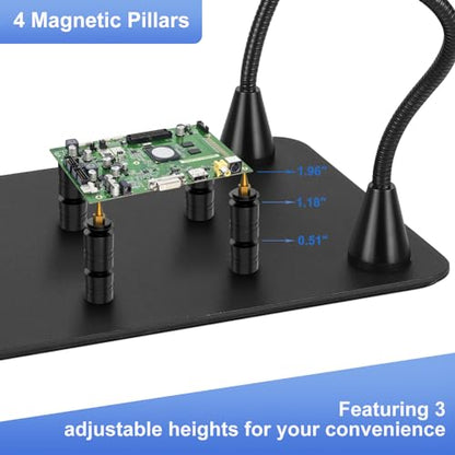 Drdefi Magnetic Helping Hands Soldering Station 12X Magnifying Lamp Large Base Third Hand Jewelry Tool Hands Free Magnifier Weighted Base with 4 Magnetic Pillar Crafts Making Electronic Hobby - size: Large Base+4 Pillar