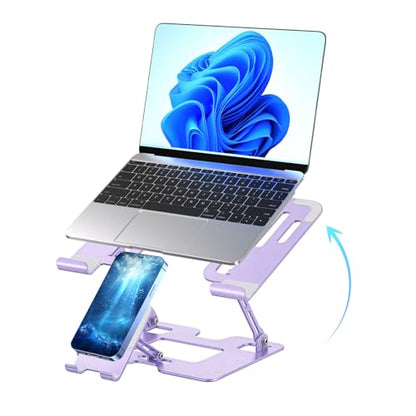 Ergonomic 2-in-1 Purple Laptop Phone Stand for Desk, Adjustable Riser, Sturdy and Portable, Fits All Laptops and Phone (Purple) - color: Purple