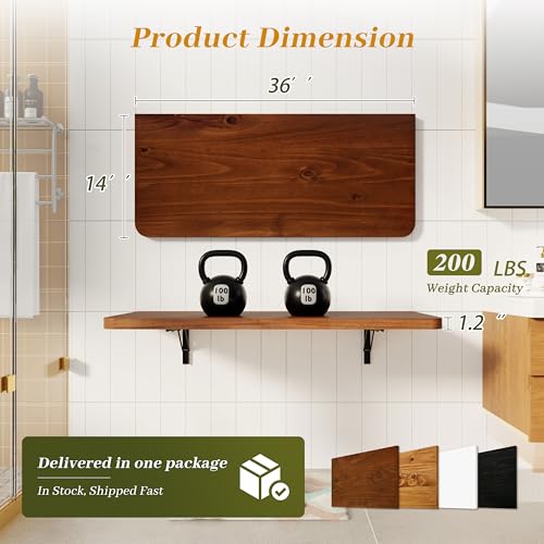 Dogsky Floating Wall Desk 36" x 14" - 200 lbs Heavy Duty Solid Pine - color: Walnut, size: 36" x 14"