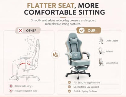 Office Desk Computer Gaming Chair for Adults, Ergonomic High Back Gamer Chair with Massage and Pocket Spring Cushion, Swivel Comfy Video Game Chairs with Footrest and Lumbar Support (Pro Blue) - color: Plus Blue Fabric