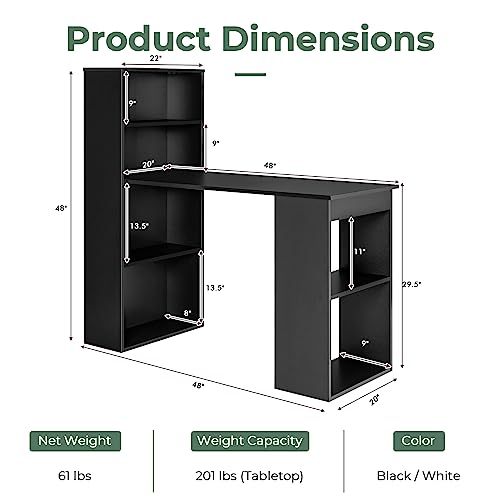 GIANTEX 48 Inch Computer Desk with Bookshelf, 3-in-1 Home Office Desk with 4-Tier Bookcase & CPU Stand, Space-Saving Reversible Writing Desk Work Table for Bedroom, Study Room, Office (Black) - color: Black
