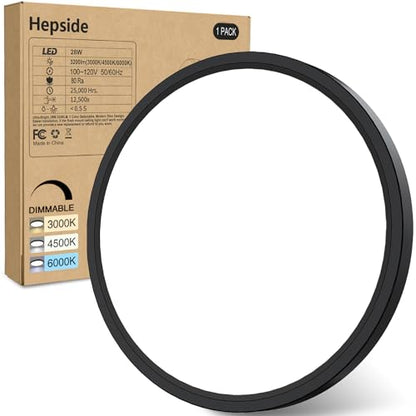 hepside 1PACK Flush Mount LED Ceiling Light Fixture Black, 12Inch 28W, Dimmable 3000K-4500K-6000K Ceiling Lamp 3200LM Low Profile Ceiling Light for Kitchen Bedroom Hallway - color: Black, size: 12Inch-1pack