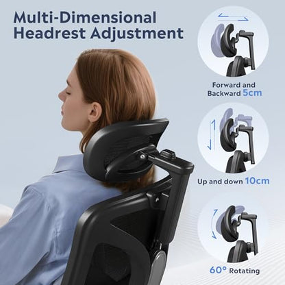 DEVAISE Office Chair Big and Tall Reclining Ergonomic Desk Chair for Long Hours, Comfy Breathable Mesh, Adjustable Armrests with Lumbar Support, Black