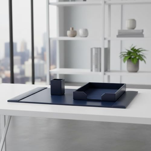 DACASSO Bonded Leather Desk Set - Luxury Leather Desk Pad & Desk Organization Essentials (Navy Blue, 3 Piece) - color: Navy Blue, style: 3 Piece