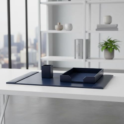 DACASSO Bonded Leather Desk Set - Luxury Leather Desk Pad & Desk Organization Essentials (Navy Blue, 3 Piece) - color: Navy Blue, style: 3 Piece