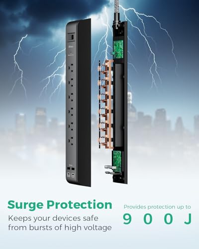 2 Pack Surge Protector Power Strip with 6 Outlets 4 USB Ports - size: 5 FT, style: Braided Cord