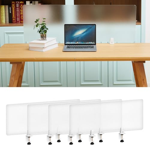 Tatuo 4 Pcs 47.2'' L x 15.8'' W Desk Privacy Panel Frosted Acrylic Office Desk Divider Partition with Adjustable Universal Base for Offices Schools Reception Area Call Centers