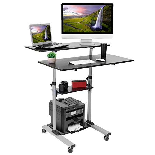 Mount-It! Mobile Standing Desk | Height Adjustable Rolling Desk with 40 Wide Table Tops | Multi-Purpose Rolling Presentation Cart with Four Platforms | (MI-7970) - color: Grey