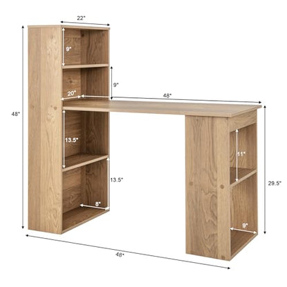Tangkula Computer Desk with Bookshelf, Writing Study Desk with Storage Shelves & CPU Stand, Modern Compact Computer Workstation for Home & Office, Space-Saving Design(Natural) | Natural Wood Desk w/Storage Shelves & CPU Stand, Space-Saving Design Writing