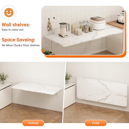 IAE Wall Mounted Folding Desk,Floating Computer Desk for Small Spaces,White | 48x22in engineered wood desktop with metal brackets, folds flat to save space in home office, apartment and laundry room - color: White, size: 48"*22"