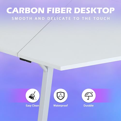 Gaming Desk L Shaped Desk, 50.4” Large Desk Computer Desk with Shelves & Carbon Fiber Desktop, Wood Desk Table Computer Table Writing Desk Work Desk pc desk for Bedroom Office Dorm Small Space, White - color: White