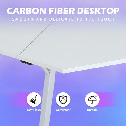 Gaming Desk L Shaped Desk, 50.4” Large Desk Computer Desk with Shelves & Carbon Fiber Desktop, Wood Desk Table Computer Table Writing Desk Work Desk pc desk for Bedroom Office Dorm Small Space, White - color: White
