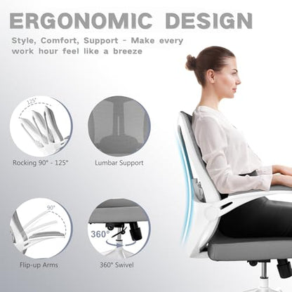 Ergonomic Office Chair - 350LB Comfy Desk Chairs with Lumbar Back Support, Mesh Computer Chairs with Wheels and Arms for Home Office, Study (Gray-Without Headrest) - color: 02gray