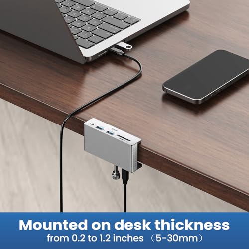 EJAY Clamp USB Hub 5-in-1 USB C Hub 4.92ft Cable for iMac & PC - color: Silver