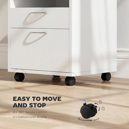 HOMCOM Mobile Storage Cabinet Organizer, Bathroom Drawer Cabinet, White | Printer Stand, Castors - color: White