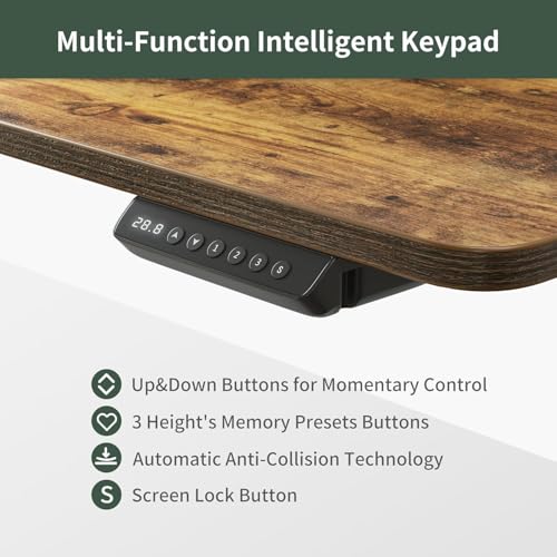 FEZIBO Height Adjustable Electric Standing Desk with 5 Drawers, 55 x 24 Inch Table with Storage Shelf, Sit Stand Desk Black Frame/Rustic Brown Top, 55 inch
